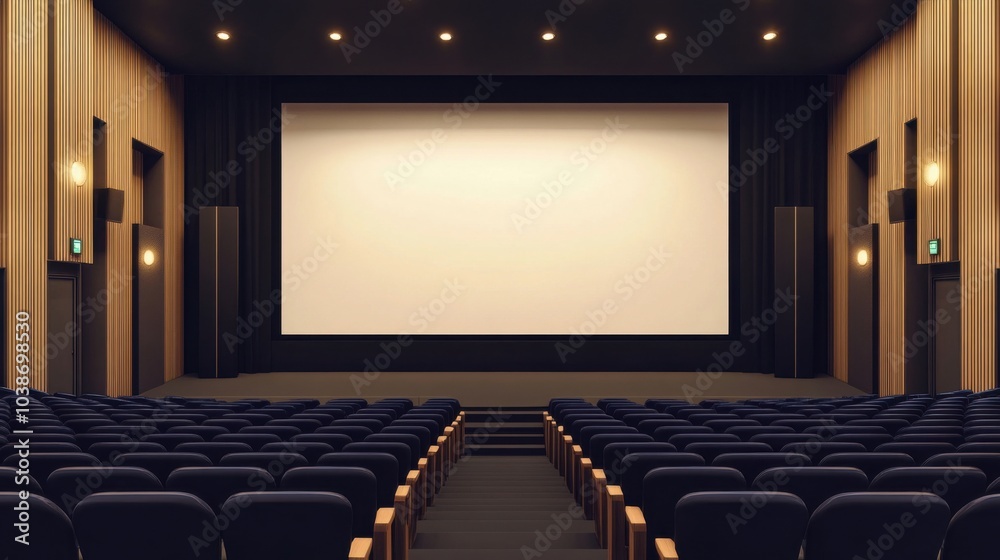 Obraz premium Auditorium with black chairs and large screen modern setting