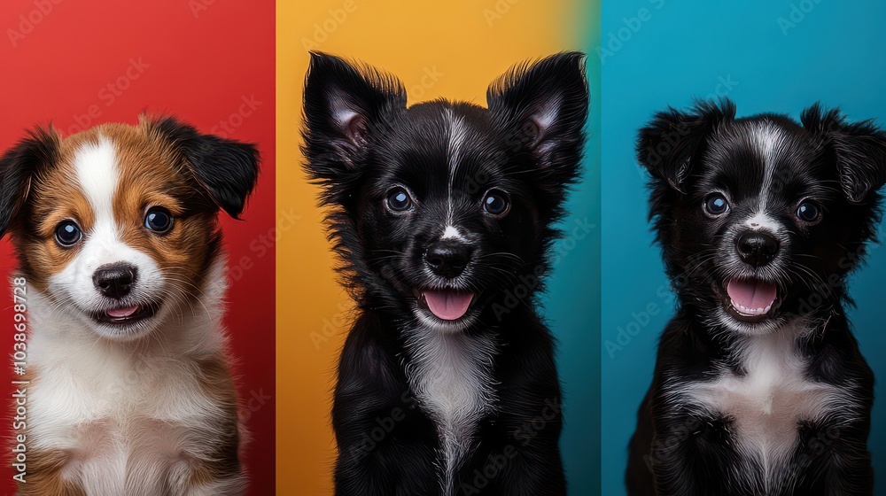Playful Puppies Against Colorful Backgrounds Playful Puppies Against Colorful Backgrounds