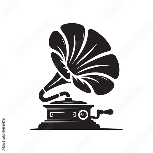 Gramofons Silhouette Vector Illustration - Classic Vinyl Player Graphics