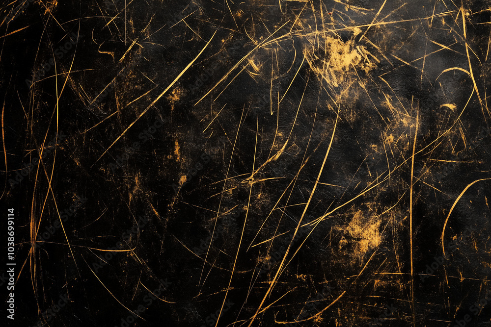 Dark Textured Background with Golden Cracks and Smudges - Aged Surface Design