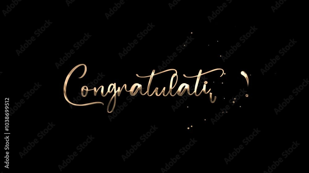 Congratulations text animation in gold color with transparent background