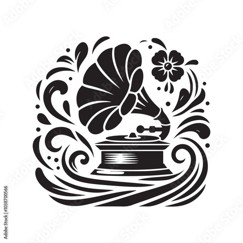 Gramofons Silhouette Vector Illustration - Classic Vinyl Player Graphics