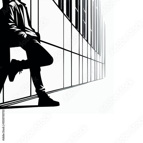 vector Leaning against a wall silhouette in white background

