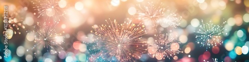 Bright colorful fireworks display, festive bokeh lights
