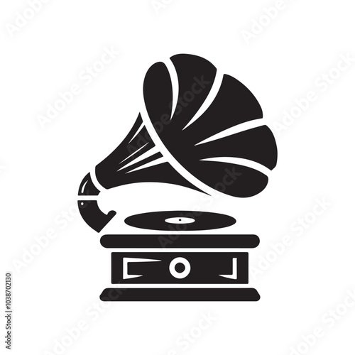 Gramofons Silhouette Vector Illustration - Classic Vinyl Player Graphics