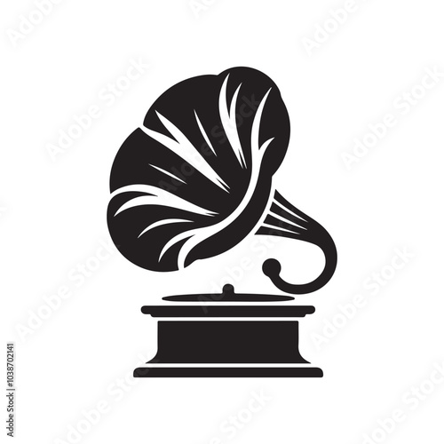 Gramofons Silhouette Vector Illustration - Classic Vinyl Player Graphics