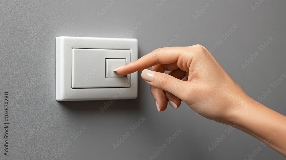 woman’s hand adjusts a home light switch on a blank wall, symbolizing control, decision-making, and energy management in daily life. The simple action represents change and empowerment woman’s hand adjusts a home light switch on a blank wall, symbolizing control, decision-making, and energy management in daily life. The simple action represents change and empowerment