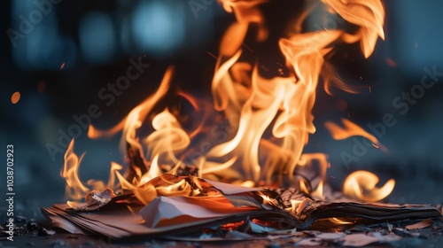 Flames consuming a piece of paper, turning it to ash