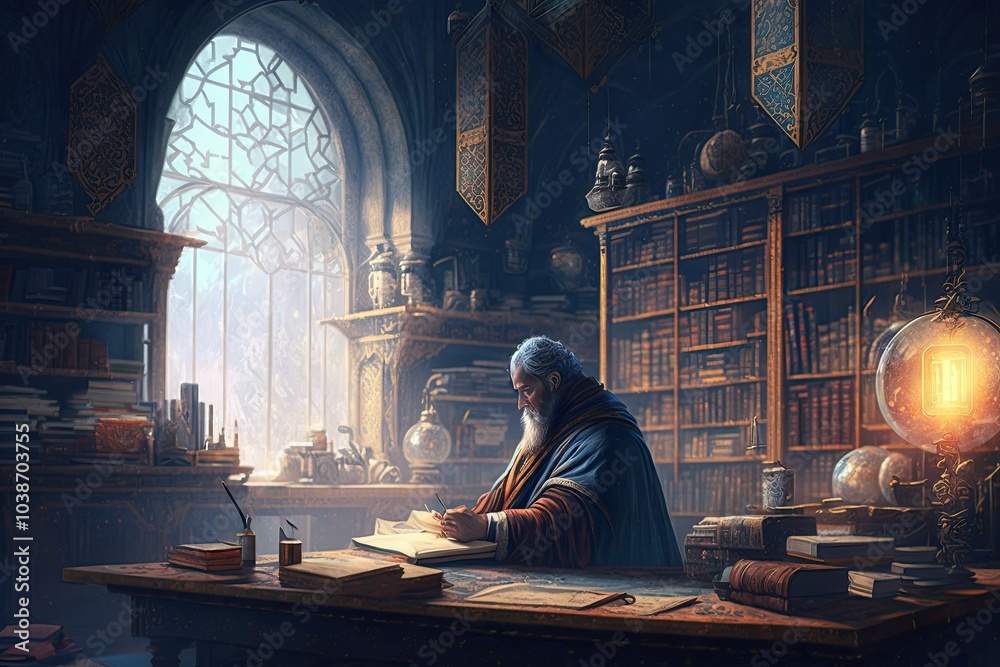 an old grandfather who keeps the library who is reading a book an old grandfather who keeps the library who is reading a book