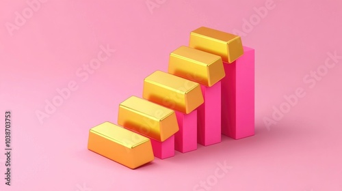 Growth Concept with Gold Bars and Pink Background