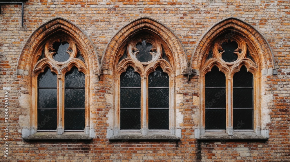 Obraz premium Elegant Gothic Windows on Brick Wall