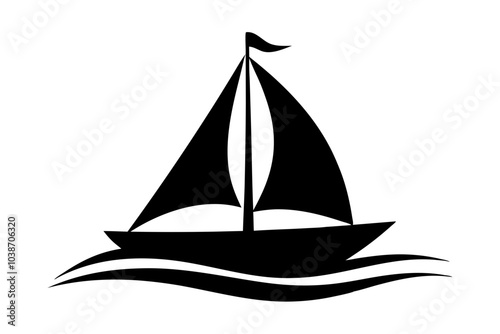 Sailing Boat on Water silhouette | isolated vector silhouette illustration on white background