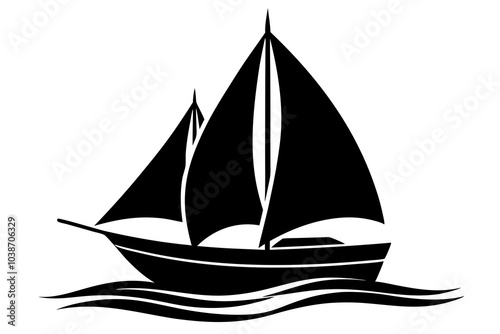 Sailing Boat on Water silhouette | isolated vector silhouette illustration on white background