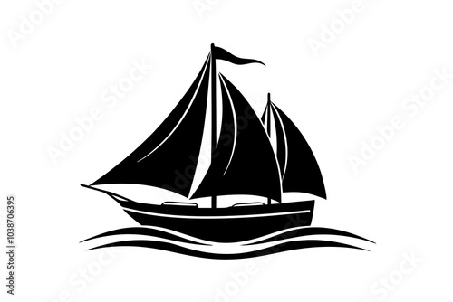 Sailing Boat on Water silhouette | isolated vector silhouette illustration on white background