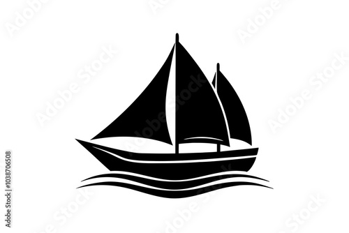 Sailing Boat on Water silhouette | isolated vector silhouette illustration on white background