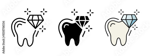 Tooth whitening icon. Shiny teeth with diamond vector illustration