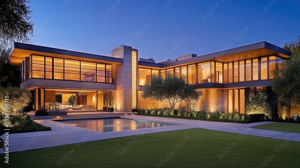 Modern Home Architecture at Twilight