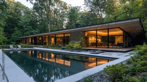 Modern House with Pool Surrounded by Nature