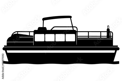 Pontoon Boat silhouette | isolated vector silhouette illustration on white background