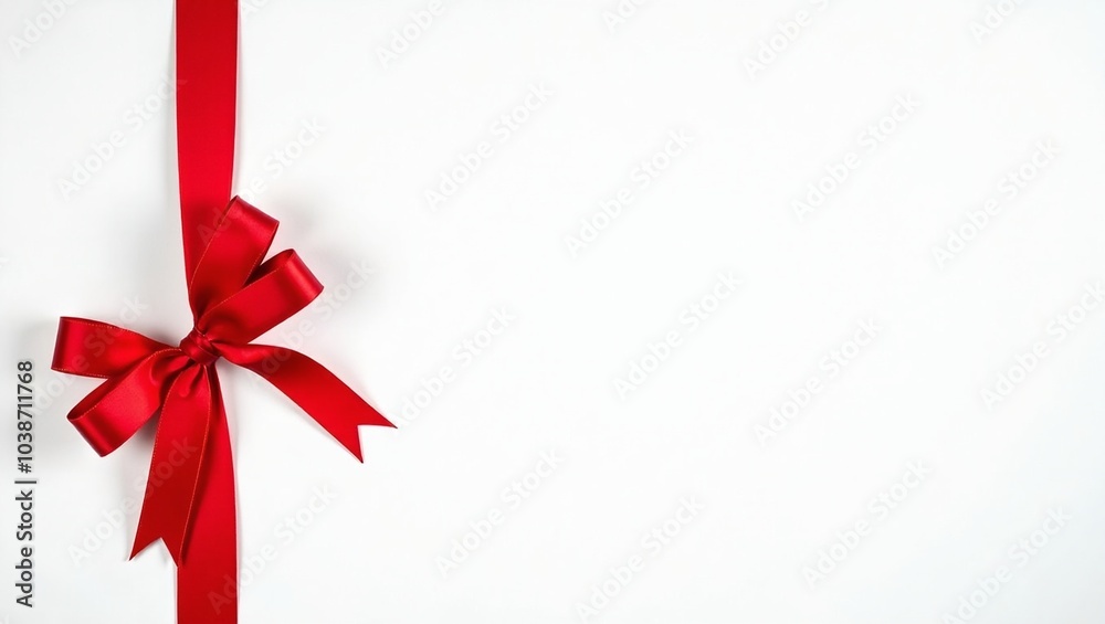 Elegant white background with red ribbon bow Elegant white background with red ribbon bow