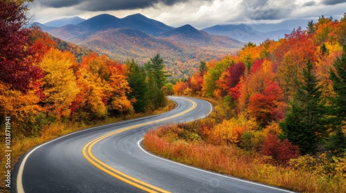 Scenic Autumn Road Through Colorful Mountain Landscape