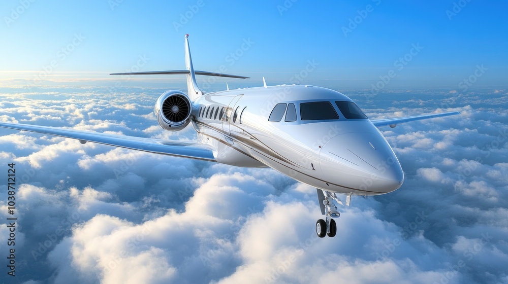Obraz premium Elegant Private Jet Gliding Through Soft Clouds