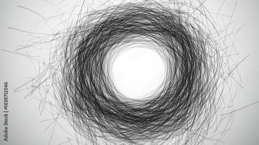Obraz premium Black and White Abstract Lines Forming a Circle, minimalism, abstract art