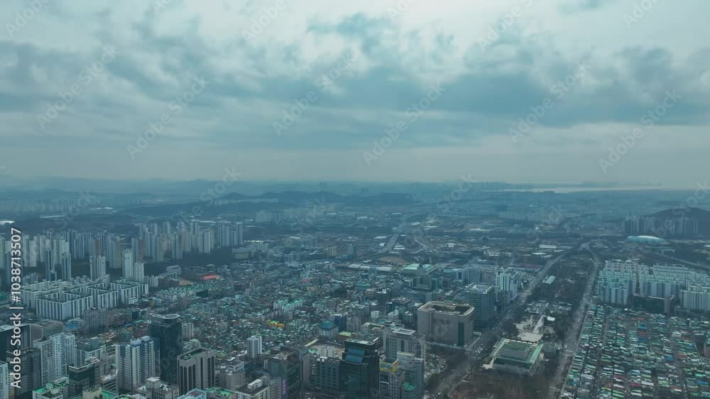 Drone View of Incheon city in South Korea, Park, Winter, 60fps Drone View of Incheon city in South Korea, Park, Winter, 60fps