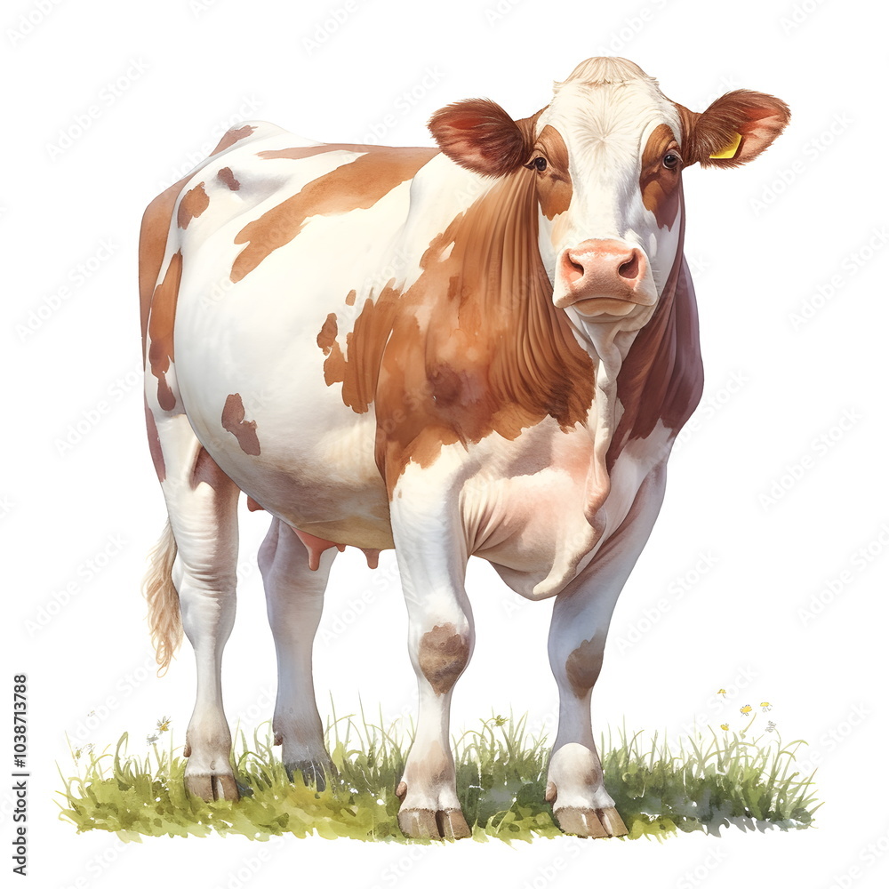 Cow on a white isolated background. Realistic illustration painted with watercolors. Design of meat and dairy products. Cow on a white isolated background. Realistic illustration painted with watercolors. Design of meat and dairy products.