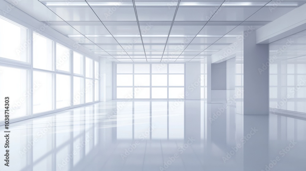 Modern Empty Room with White Ceiling, Large Windows and Gleaming Floor, minimalist, interior design Modern Empty Room with White Ceiling, Large Windows and Gleaming Floor, minimalist, interior design