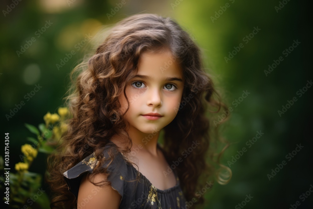 Portrait of a beautiful little girl with long curly hair in a black dress Portrait of a beautiful little girl with long curly hair in a black dress