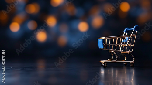 A blue shopping cart on a blue background, symbolizing online shopping and retail commerce