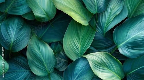 Tropical Green Leaves, Close-Up Texture, Organic Background, botanical , nature