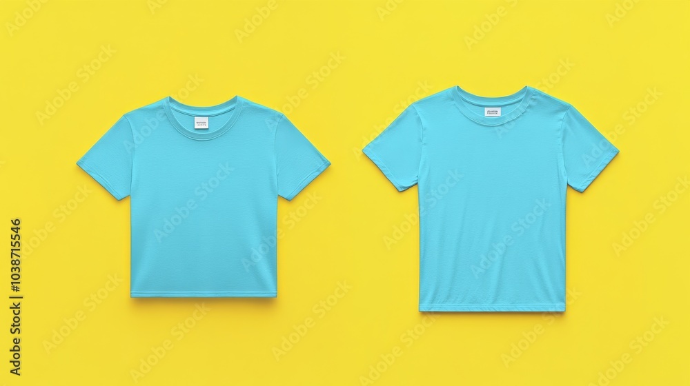 Two Blue T-Shirts on Yellow Background, Mockup ,Design ,tshirt ,mockup Two Blue T-Shirts on Yellow Background, Mockup ,Design ,tshirt ,mockup
