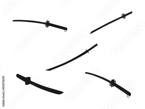 Samurai sword katana vector illustration icon. Katana sword. Katana Weapon Icon Isolated on Black and White Vector Graphic. Set of samurai sword silhouette. vector illustration on white background.
