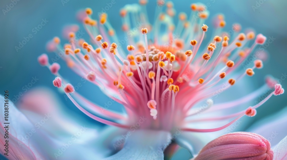Close-up view of barren stamens showcasing intricate details in soft pastel colors, captured during spring bloom in a serene garden setting Close-up view of barren stamens showcasing intricate details in soft pastel colors, captured during spring bloom in a serene garden setting