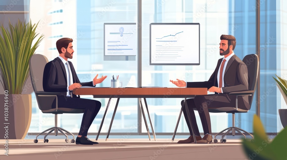 A dedicated mentor is explaining mentees importance of project while sitting at the boardroom in corporate firm.