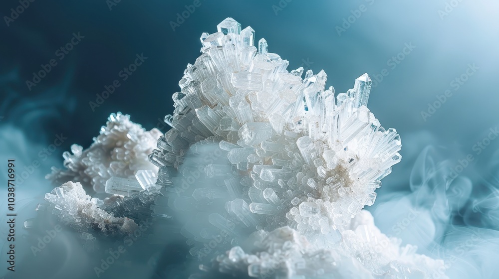 Barium nitrate crystals forming intricate structures with a vibrant blue background in a laboratory setting Barium nitrate crystals forming intricate structures with a vibrant blue background in a laboratory setting