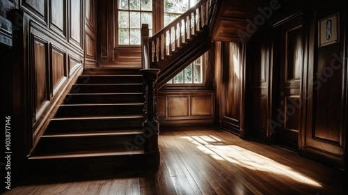 Elegant Wooden Staircase in Classic Interior Setting