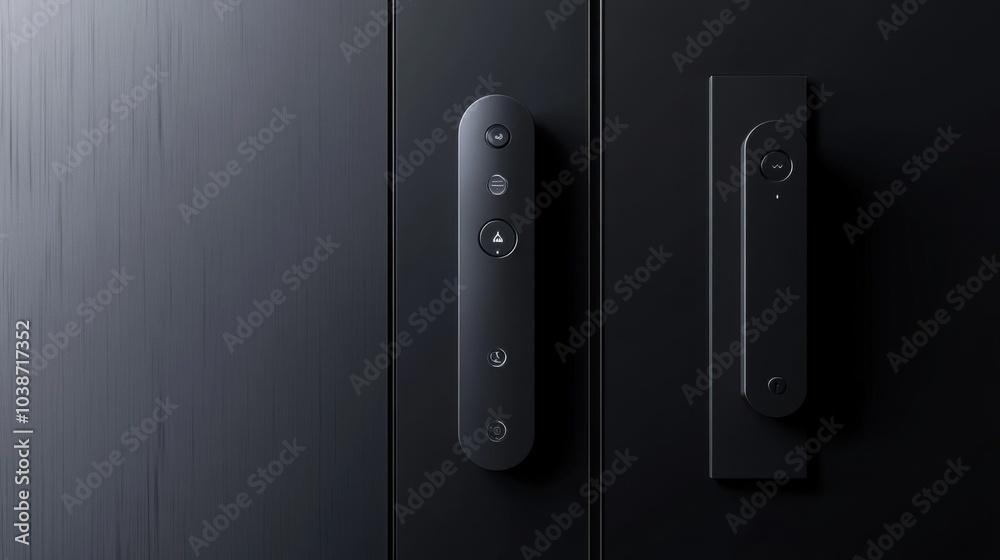 The concept of energy-efficient smart door locks in matte black and brushed silver colors The concept of energy-efficient smart door locks in matte black and brushed silver colors