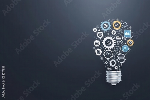 Obraz na płótnie Light bulb filled with gears and icons representing innovative ideas and creativity. w salonie