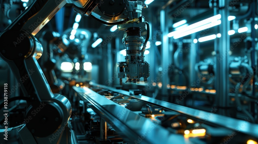 Robotic Arm Assembling Electronics in Industrial Setting Robotic Arm Assembling Electronics in Industrial Setting
