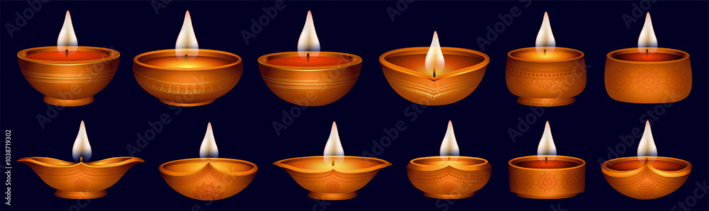 Collection of glowing traditional diya lamps used in Diwali celebrations, set against a dark background, Diwali Sale Banner, Diwali Offer, Diwali Tags 