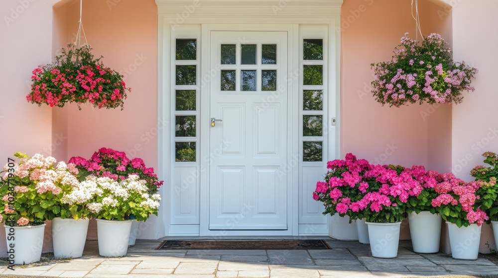 Charming Entrance with Colorful Flower Arrangements Charming Entrance with Colorful Flower Arrangements