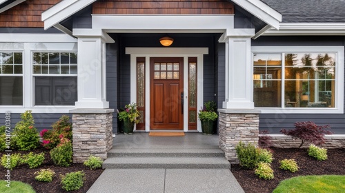 Elegant Modern Home Entrance with Landscaping Accents