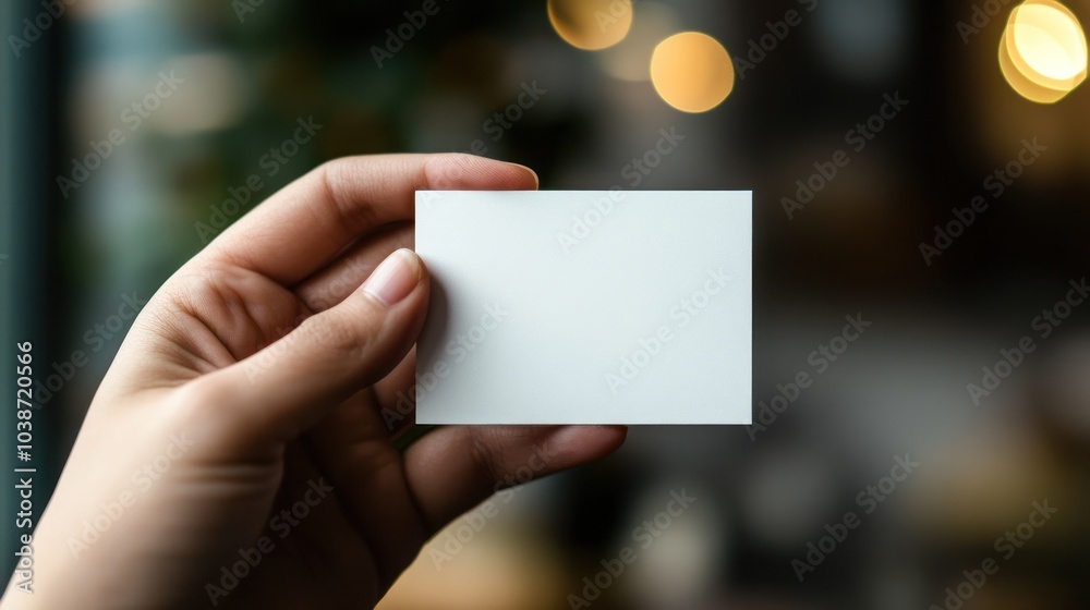 A hand holds a blank white card, suggesting potential for customization or branding. A hand holds a blank white card, suggesting potential for customization or branding.