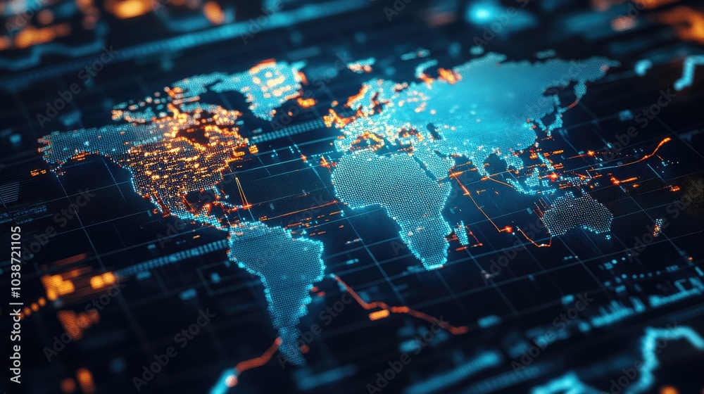 Fototapeta premium Global Digital Map with Data Visualization Elements