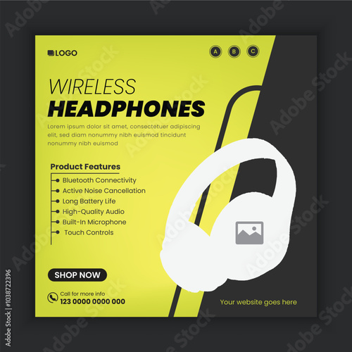 Brand new product Headphone sale for social media post templates or web banners and new arrival Headphones social media post