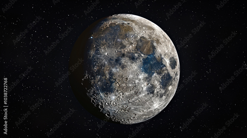 Gibbous moon illuminated against a starry night sky showcasing lunar craters and surface details Gibbous moon illuminated against a starry night sky showcasing lunar craters and surface details