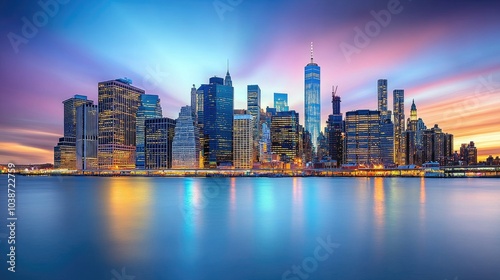 Stunning Cityscape at Dusk with Colorful Sky